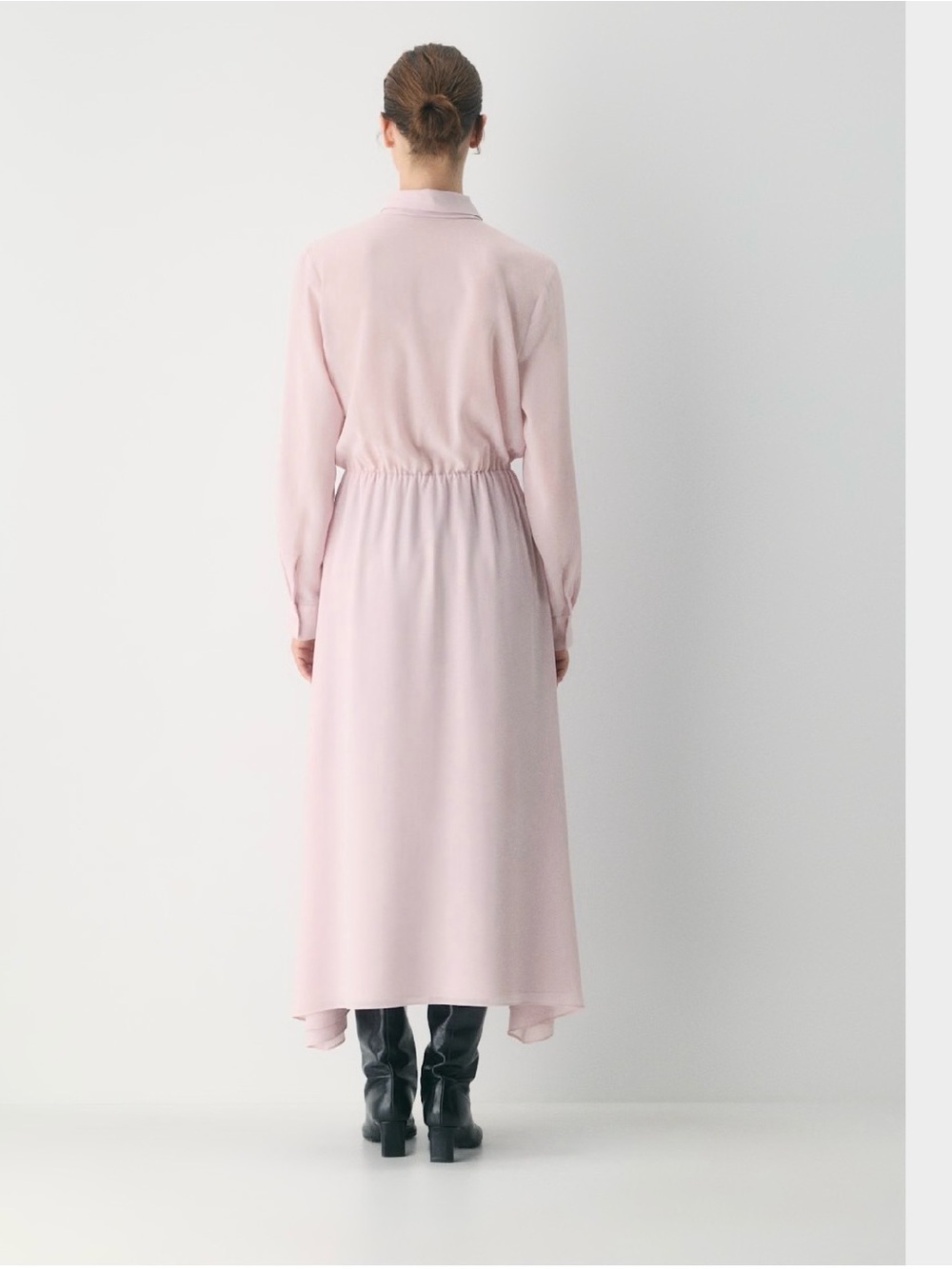 NEW Babaton Aritzia Hopper Maxi Dress Sz S Dusty Pink Tie Neck Chiffon Ethereal - Picture 2 of 15